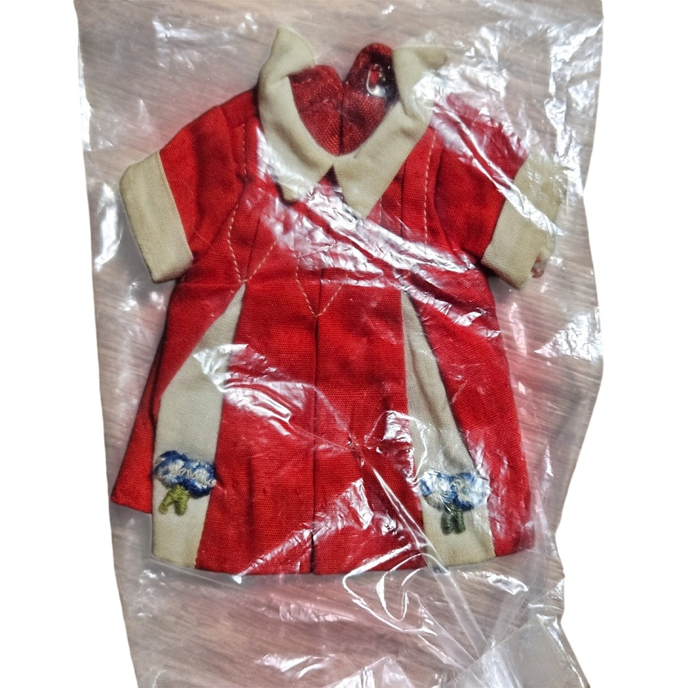 Vintage Floral‎ Embroidery Red Cream Colorblock Doll Dress Snap Back New